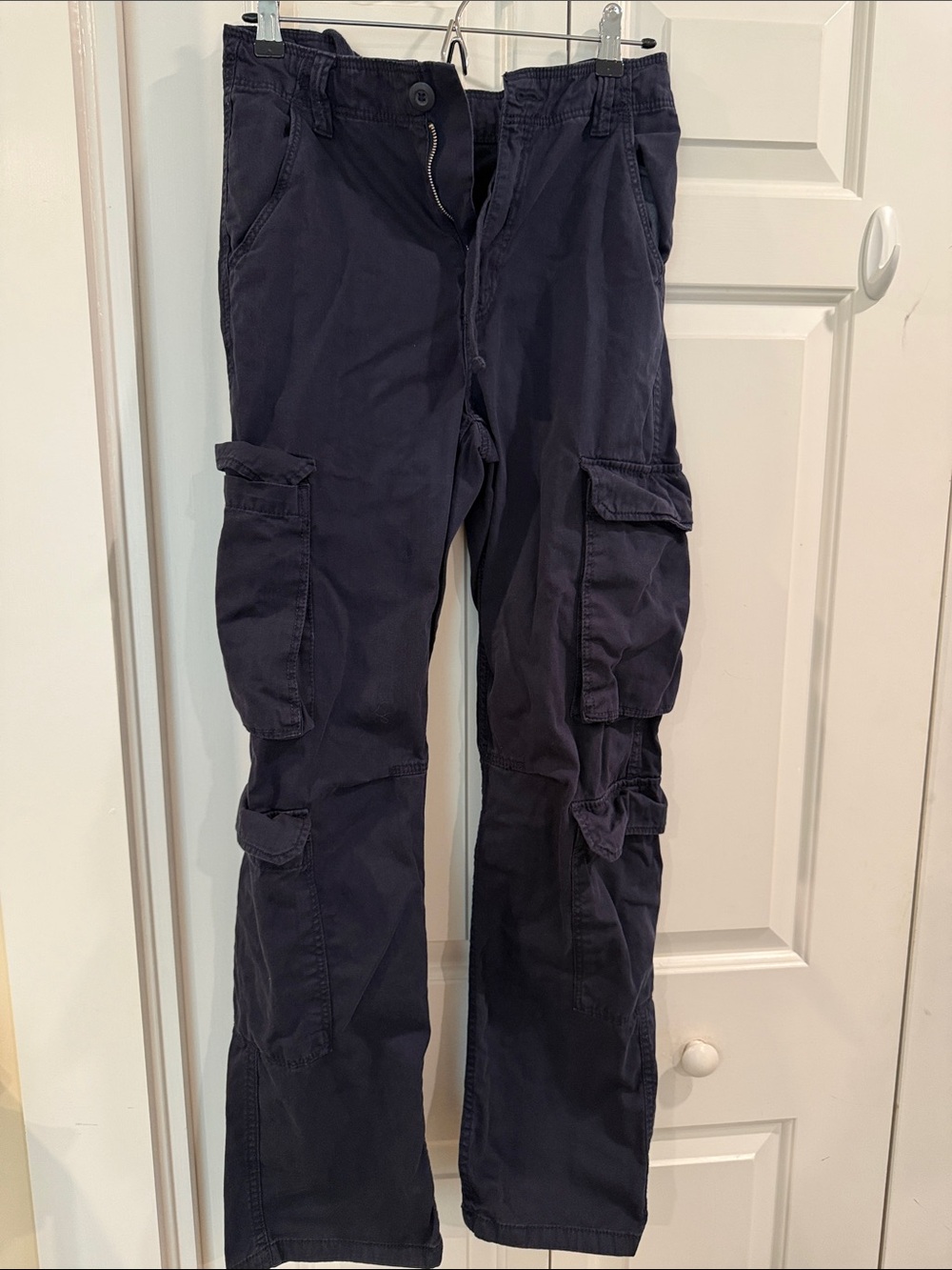 Bershka Dark Navy Cargo Pants with Multiple Pockets